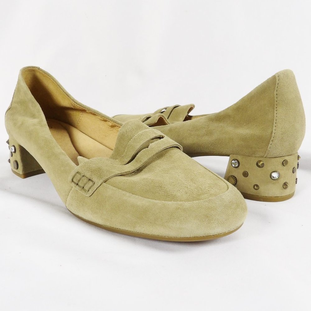 UGG Suede Block Heel Loafers in Olive Tan